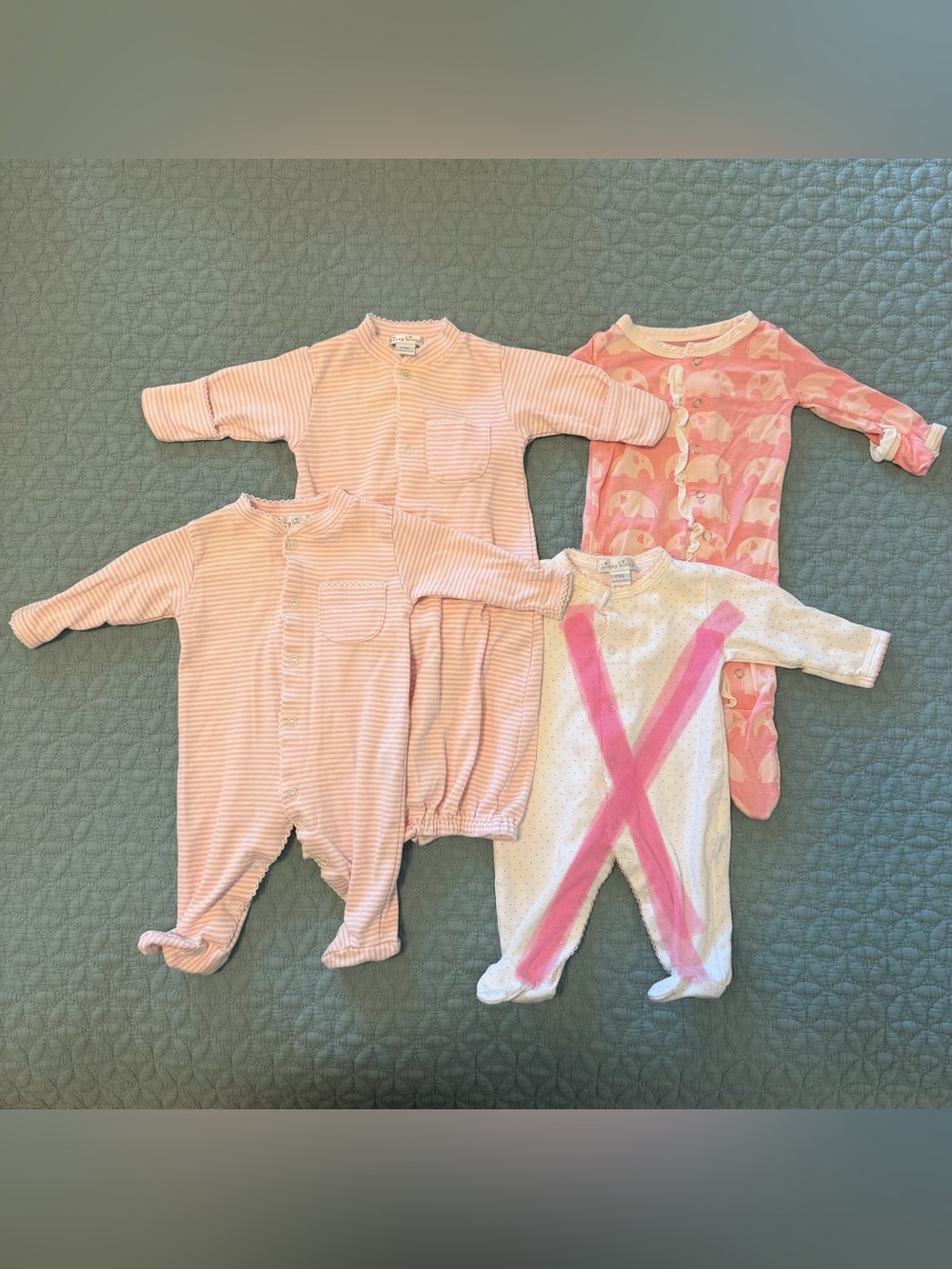 Kissy Kissy (2) and Kickee Pants (1) Pink & White One-Piece PREEMIE Set - 3 Pack